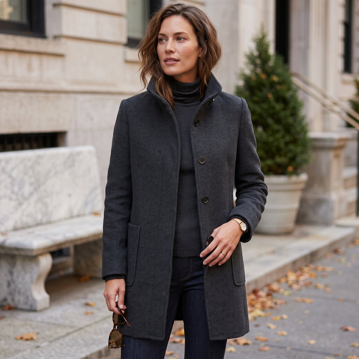 Elegant Button Front Longline Collared Coat