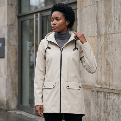 Elegant Hooded Zip Front Utility Coat