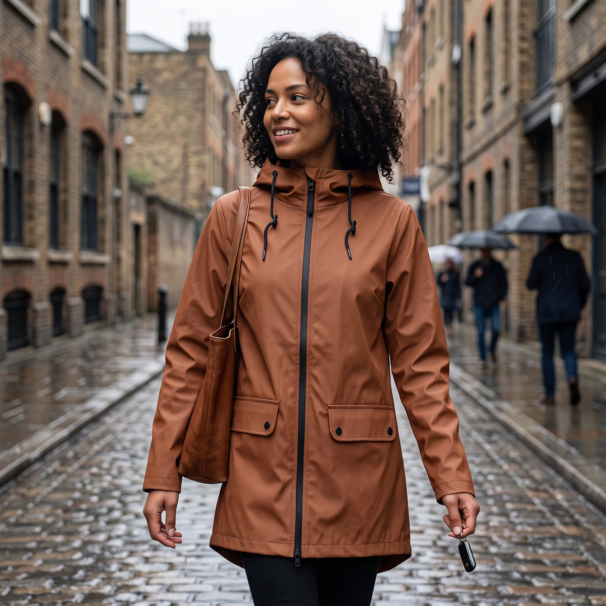 Elegant Hooded Zip Front Utility Coat