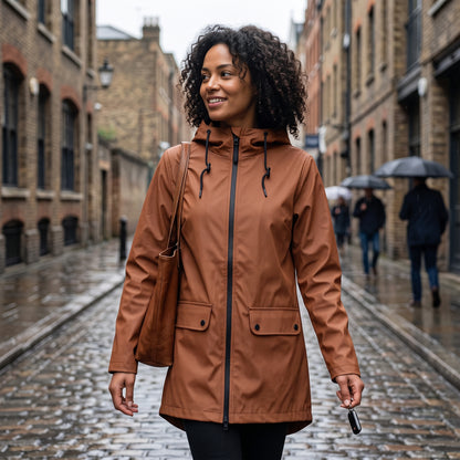 Elegant Hooded Zip Front Utility Coat