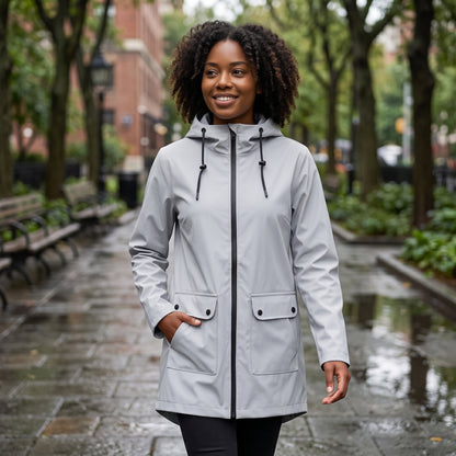 Elegant Hooded Zip Front Utility Coat