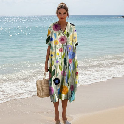 Floral Maxi Dress - Lightweight Summer Dress with V-Neckline & Short Sleeves 4