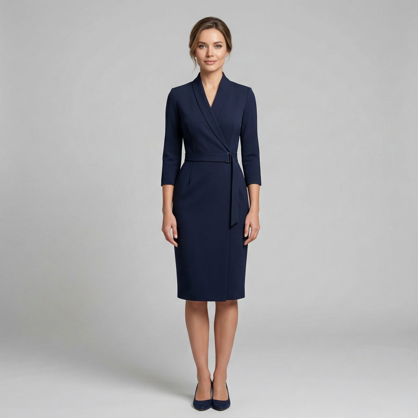 Tailored V Neck Midi Dress