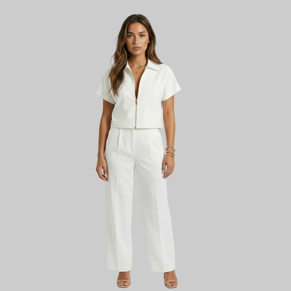 Cropped Zip Front Collared Top