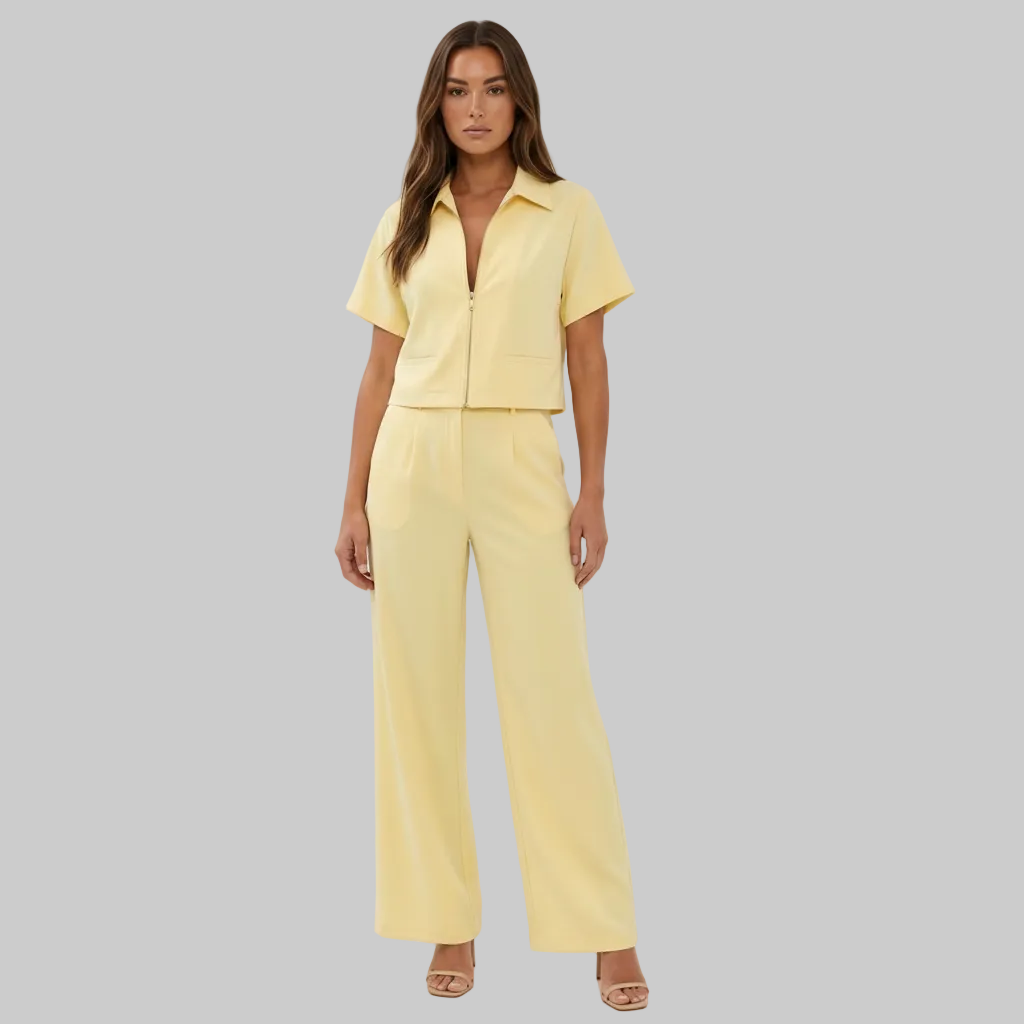 Cropped Zip Front Collared Top