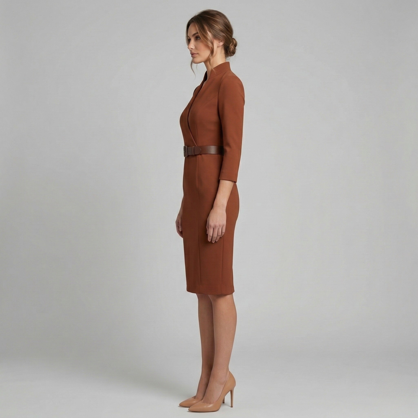 Tailored V Neck Midi Dress