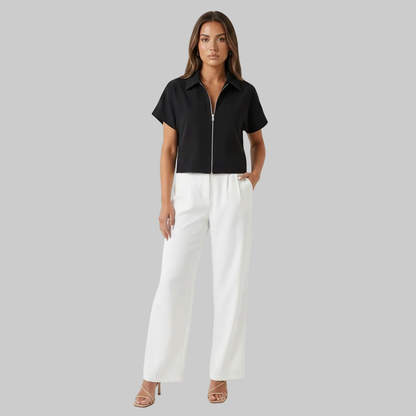 Cropped Zip Front Collared Top