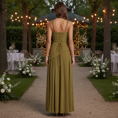 Olive Lace-Up Maxi with Thigh Slit