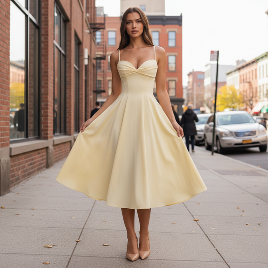 Butter Yellow Flowy Midi Dress