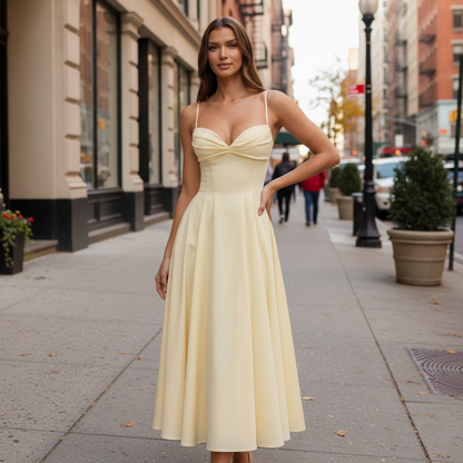 Butter Yellow Flowy Midi Dress