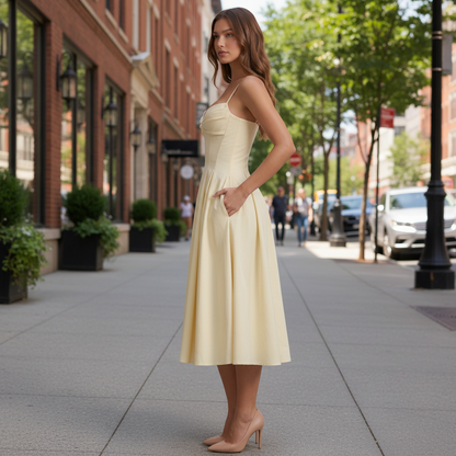 Butter Yellow Flowy Midi Dress