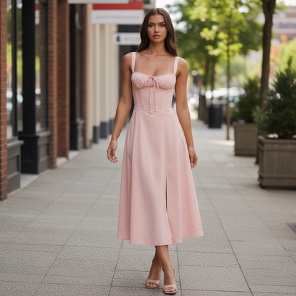 Corset Midi Dress With Adjustable Straps