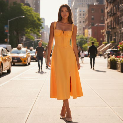 Corset Midi Dress With Adjustable Straps