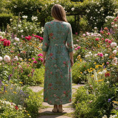 Floral V-Neck Maxi Dress with Gathered Waist