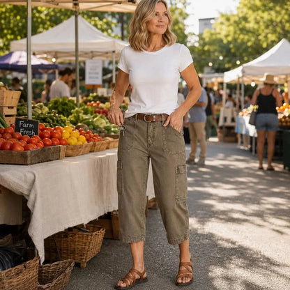 Mocha Cargo Capris with Utility Pockets