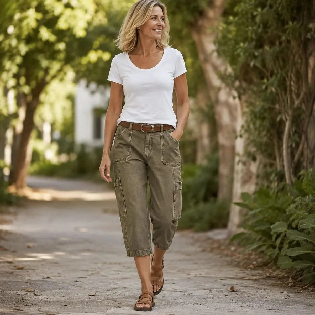 Mocha Cargo Capris with Utility Pockets