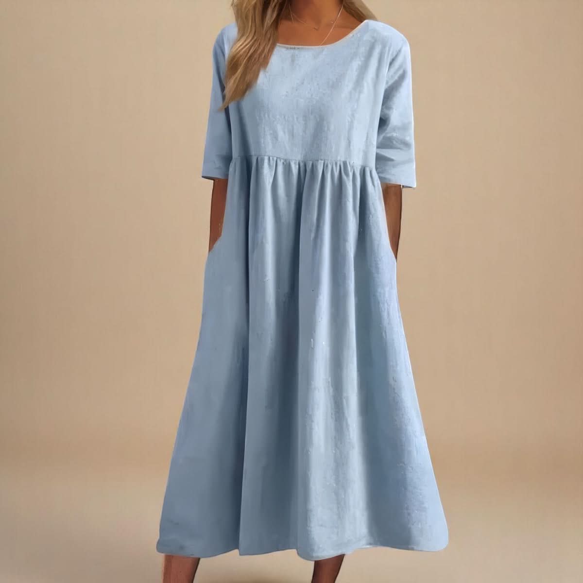 Lightweight Cotton Summer Dress with Flattering Fit and Pockets 0