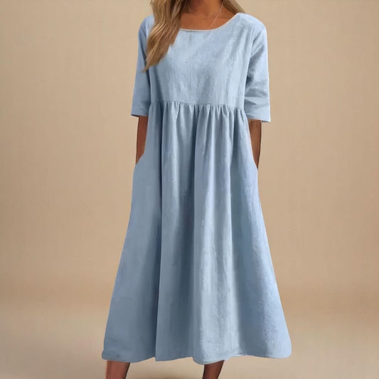Lightweight Cotton Summer Dress with Flattering Fit and Pockets 0