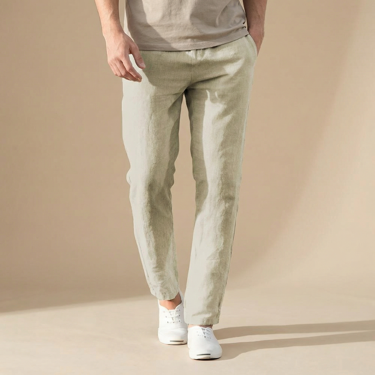 Linen Summer Pants - Breathable Regular Fit with Elastic Waist 0