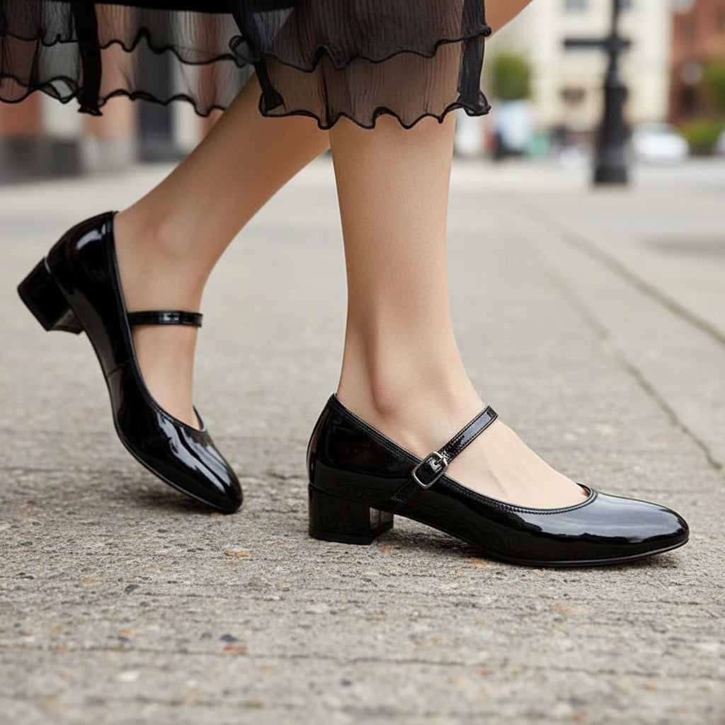 Buckle Strap Mary Jane Block Heel Pumps