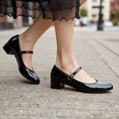 Buckle Strap Mary Jane Block Heel Pumps