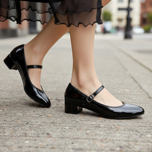 Buckle Strap Mary Jane Block Heel Pumps