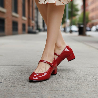 Buckle Strap Mary Jane Block Heel Pumps