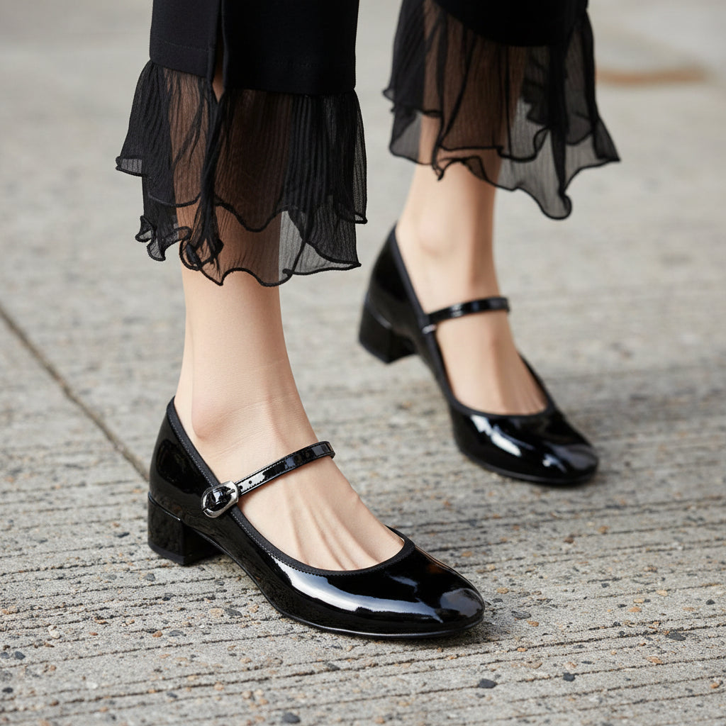 Buckle Strap Mary Jane Block Heel Pumps