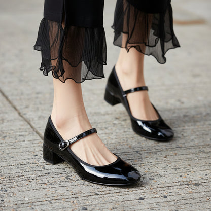 Buckle Strap Mary Jane Block Heel Pumps