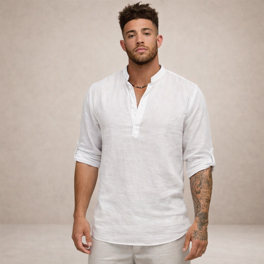 Maddoc - Breathable Linen Shirt with Stand-up Collar & Long Sleeves 1