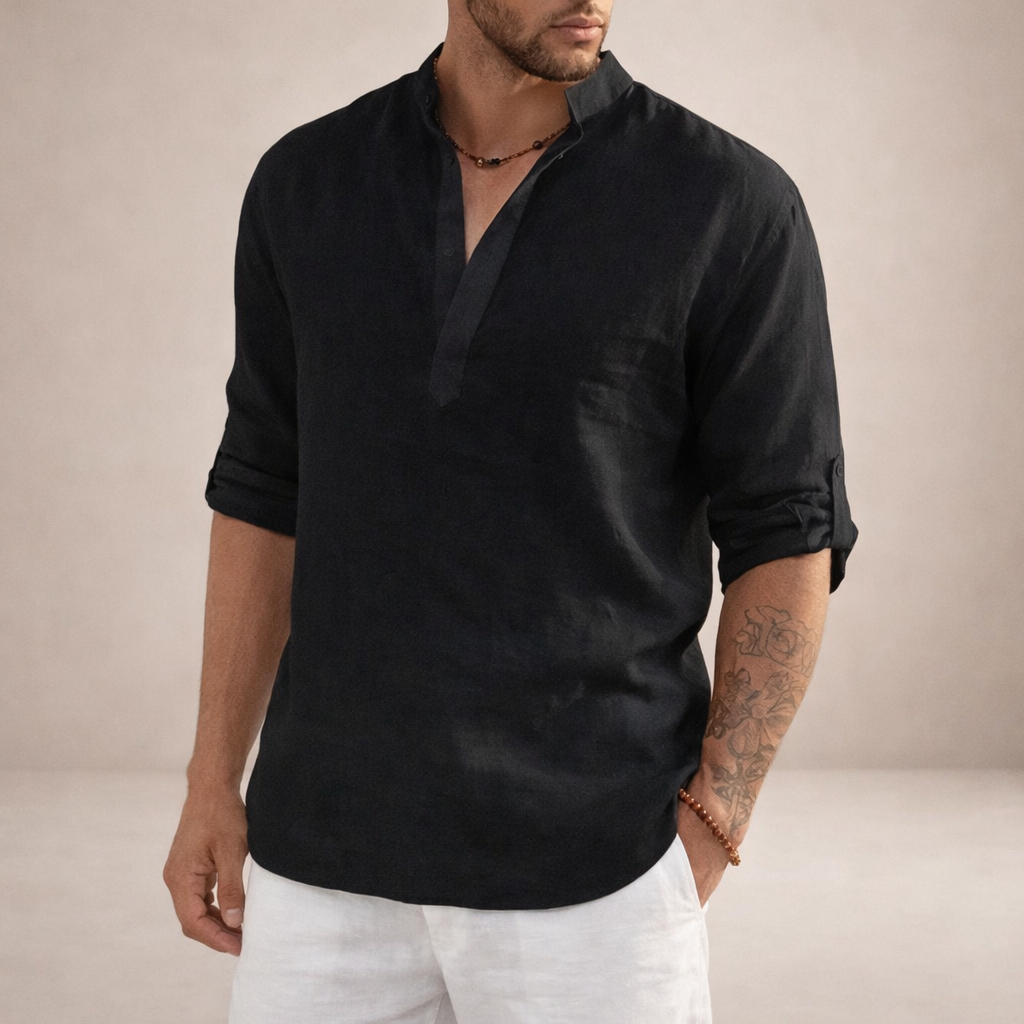 Maddoc - Breathable Linen Shirt with Stand-up Collar & Long Sleeves 7