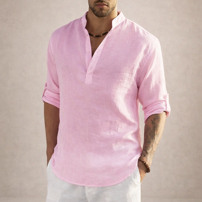 Maddoc - Breathable Linen Shirt with Stand-up Collar & Long Sleeves 9