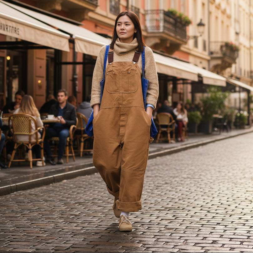 Camel Straight-Leg Bib Overalls With Adjustable Straps