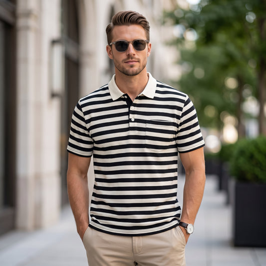 Striped Contrast Collar Polo Shirt