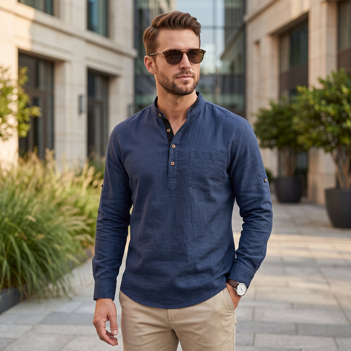Stand Collar Summer Shirt