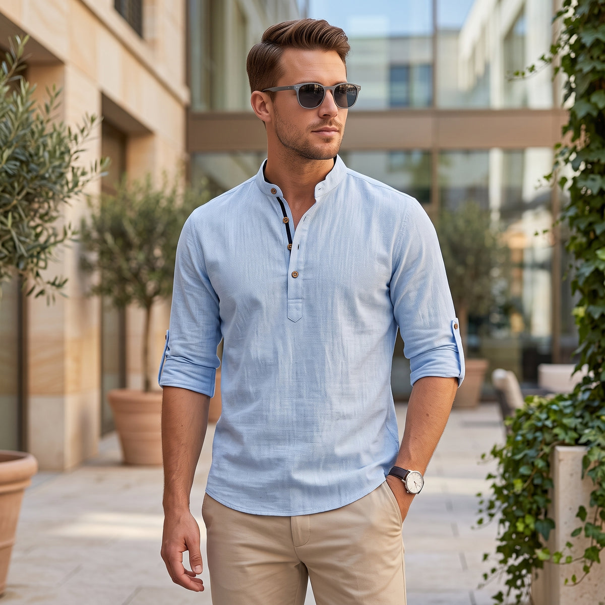 Stand Collar Summer Shirt
