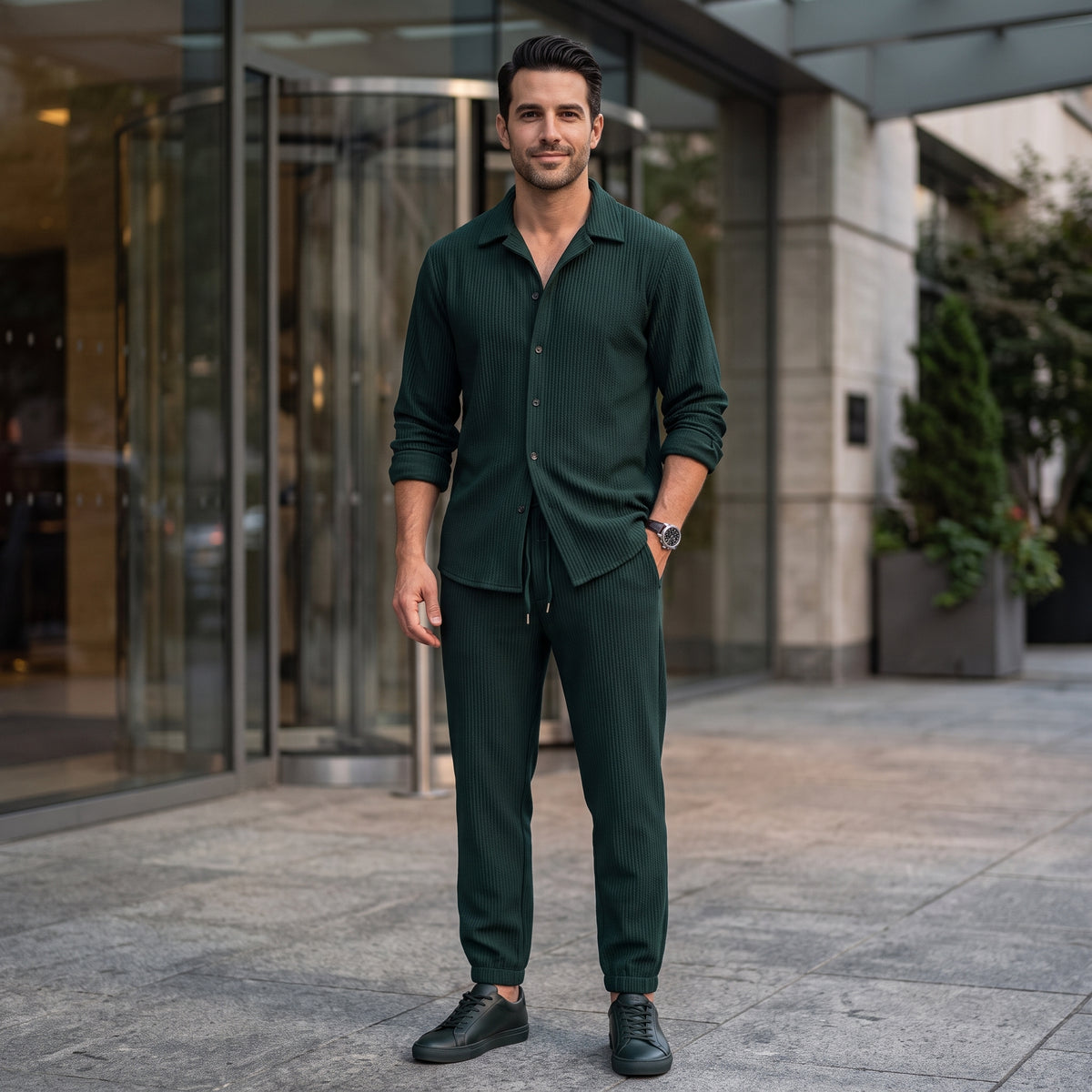 Elegant Button Front Shirt Matching Pants Set