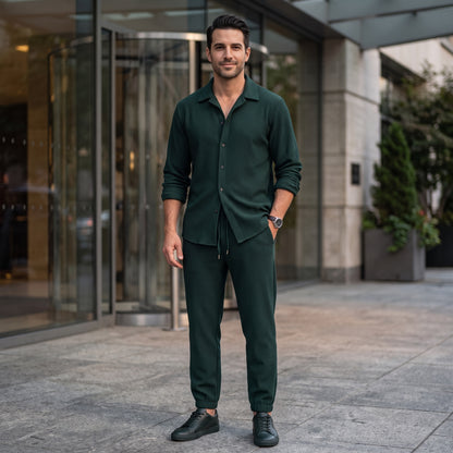 Elegant Button Front Shirt Matching Pants Set