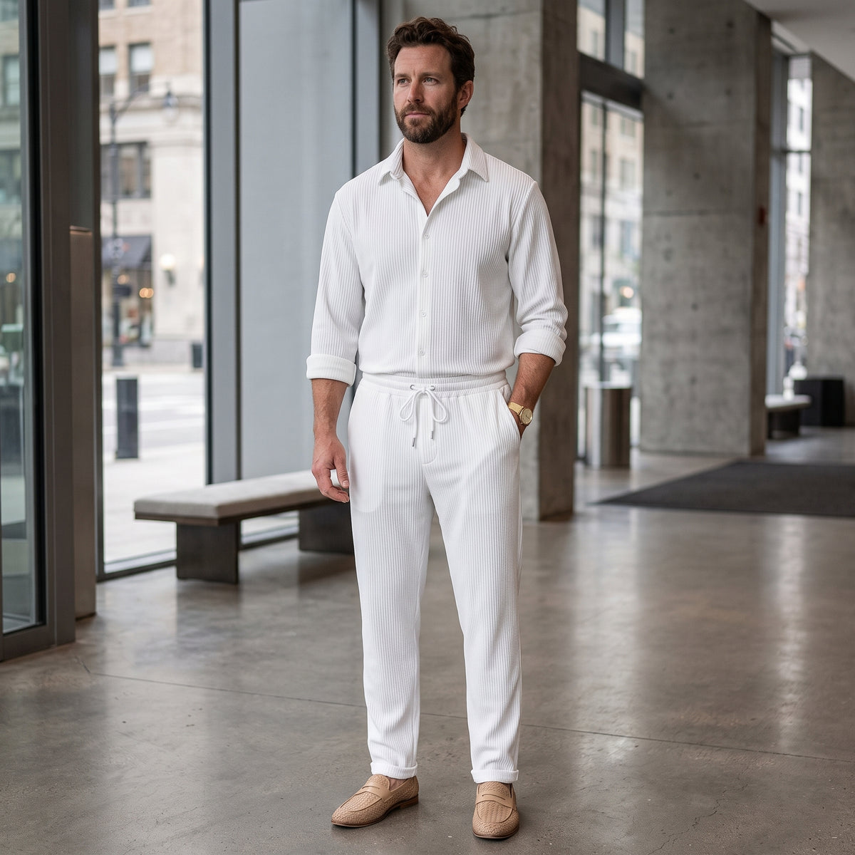 Elegant Button Front Shirt Matching Pants Set