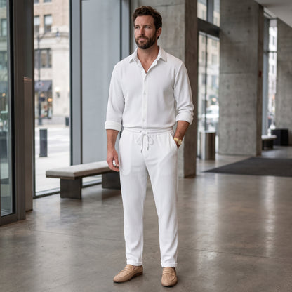 Elegant Button Front Shirt Matching Pants Set