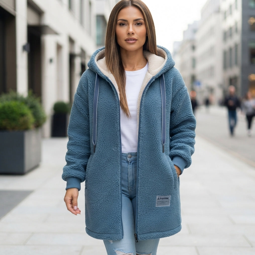 Hooded Longline Zip Front Jacket