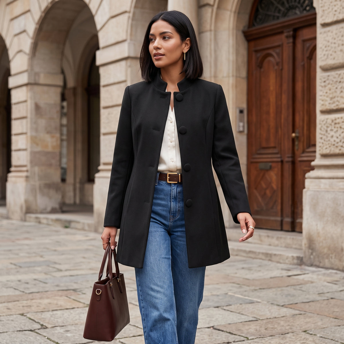 Elegant Open Front Tailored Longline Blazer