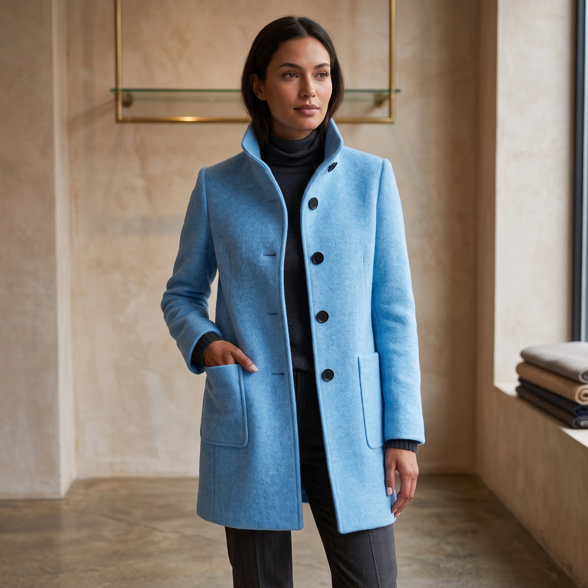 Elegant Button Front Longline Collared Coat