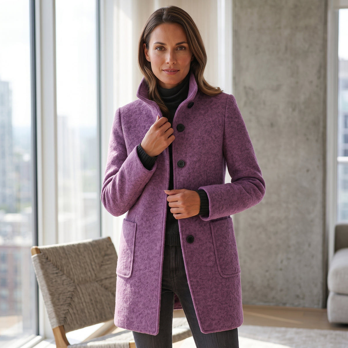 Elegant Button Front Longline Collared Coat
