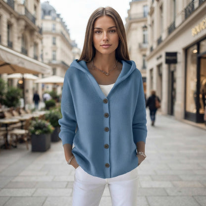 Classic Hooded Button Front Cardigan
