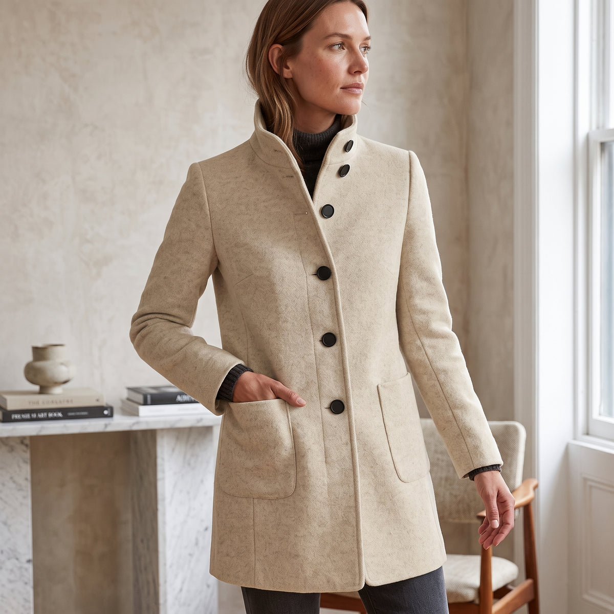 Elegant Button Front Longline Collared Coat