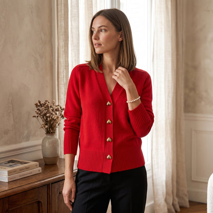 Elegant Heart Button Front V Neck Cardigan