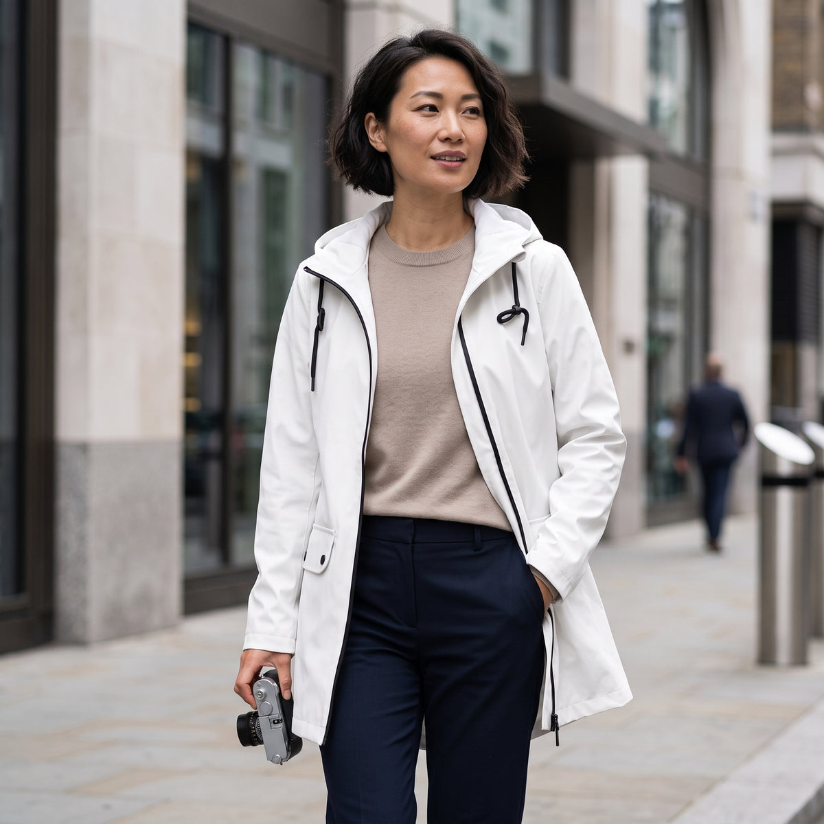 Elegant Hooded Zip Front Utility Coat