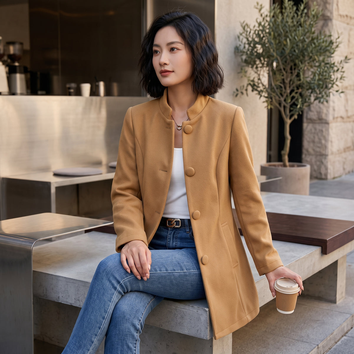 Elegant Open Front Tailored Longline Blazer