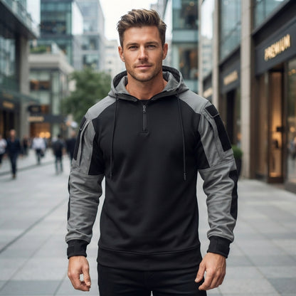 Hooded Contrast Sleeve Half Zip Pullover